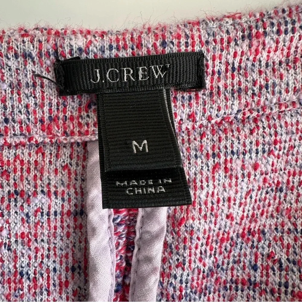 J. Crew Poppy Micro Tweed Jacket Size Medium Pink Purple Two Way Zip Pockets